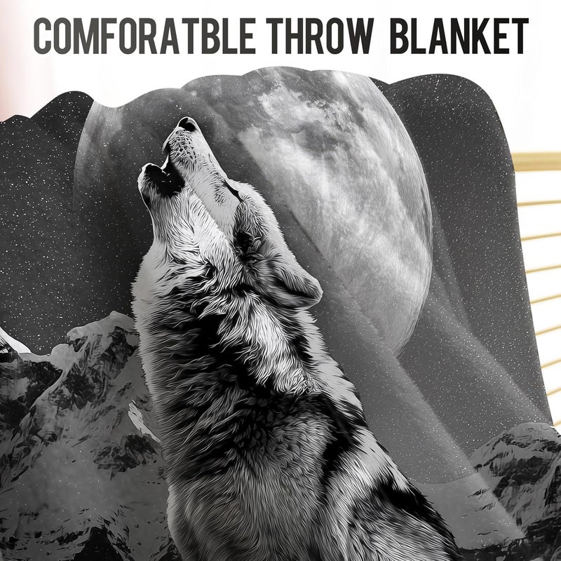 Levens Howling Wolf Blanket Gifts for Boys Girls Kids Adults, Cool Moon Wolf Themed Soft Cozy Throw Blankets for Couch & Sofa Bed, Travel 60"x50", Funny Animal Blanket Gifts for Birthdays & Holidays - Image 4